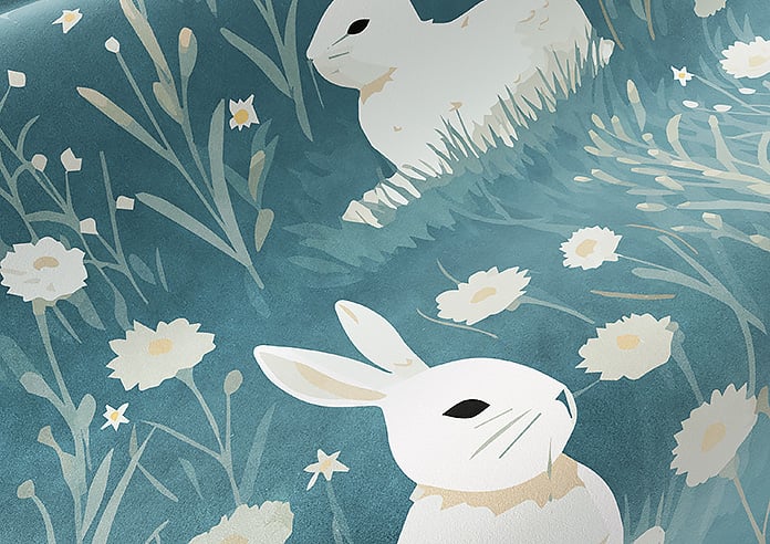 Bunny Meadows, Teal - Motorised Roman Blind - Image 4